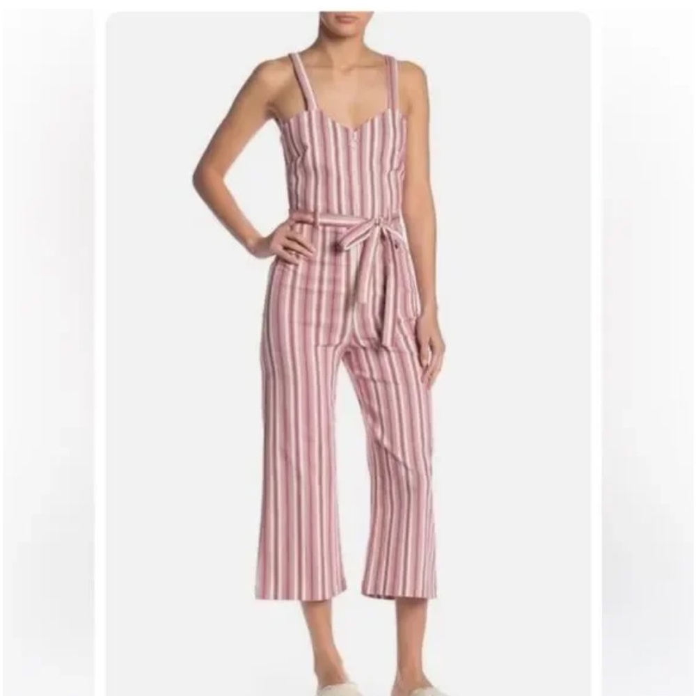 Romeo & Juliet Couture NWT Women's Red/Ivory Striped Cropped Jumpsuit Size Large